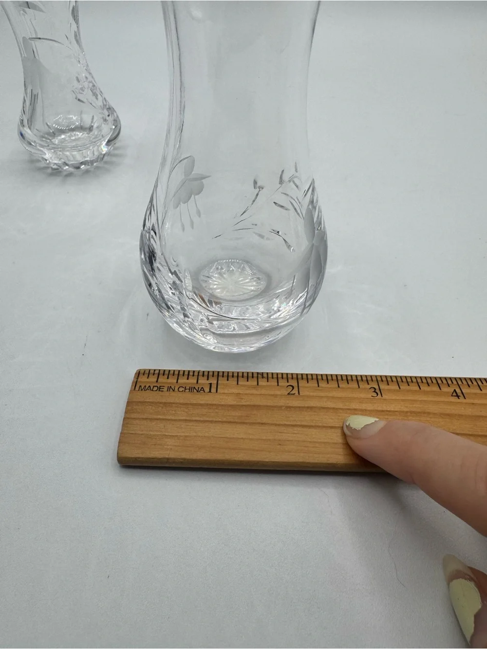 Vintage Stuart Lead Crystal Fuchsia Etched Set of 2 Bud Vase